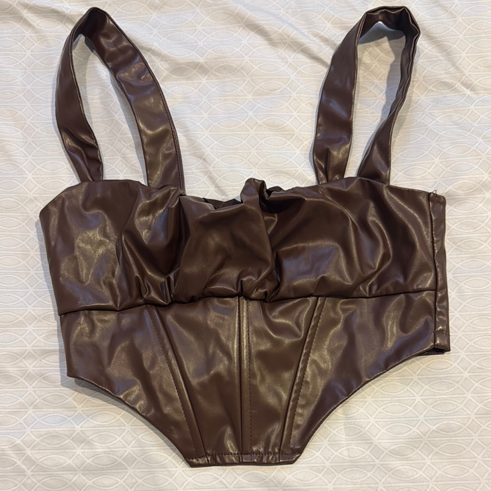 La Hearts Brown Faux Leather Top
